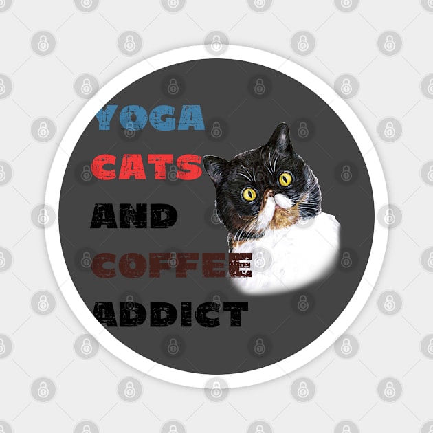 Yoga cats and coffee addict funny quote for yogi Magnet by Red Yoga